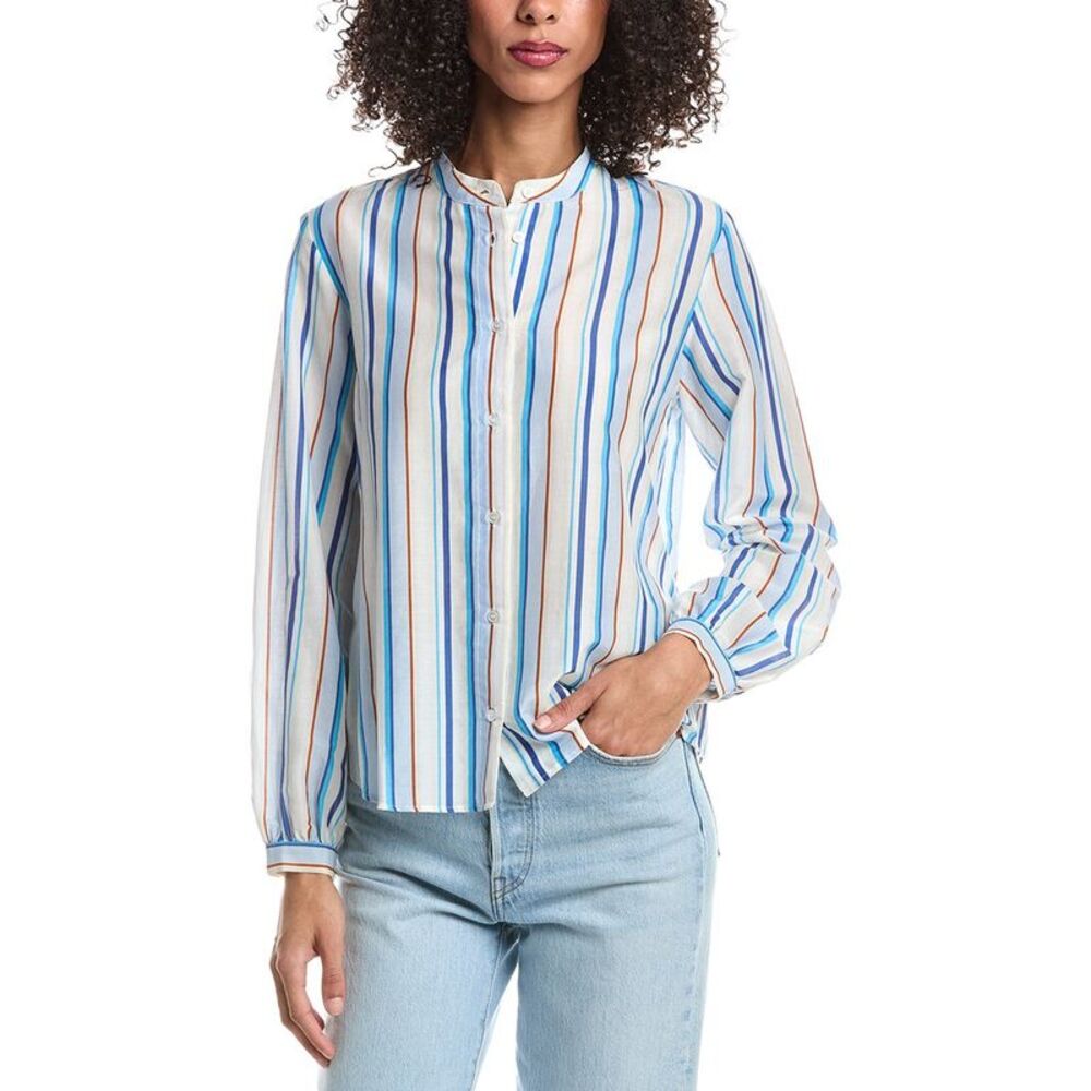 Marella Womens Nancy Silk-Blend Shirt, Blue